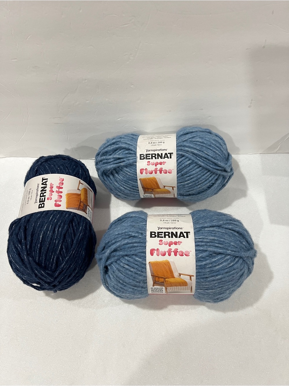 Yarnspirations Bernat Super Fluffee Yarn Lot of Three Aurora Blue & Dusky Blue